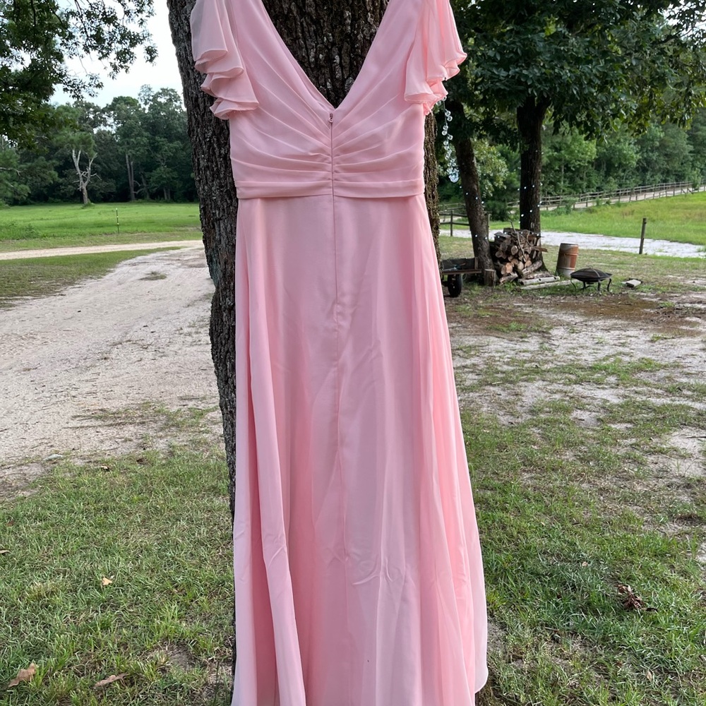 JJs House Pink Ruched Sundress with Plunge Neckline